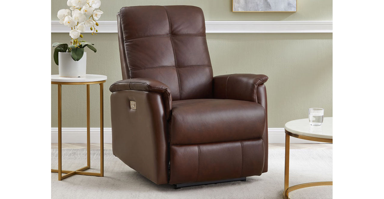 Logan Power Leather Recliner, Raisin Brown